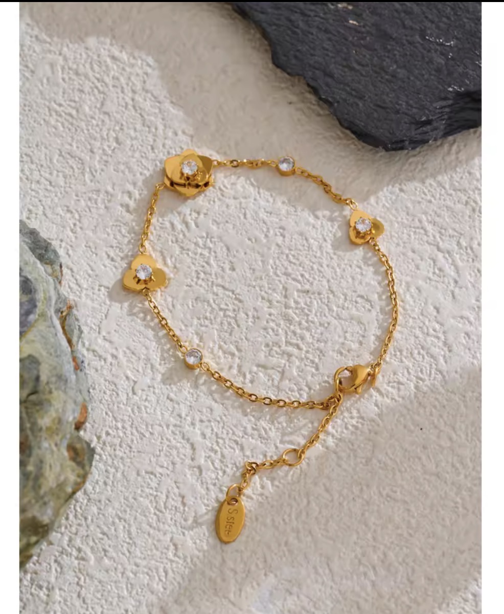 Gold Floral Crystal Charm Bracelet