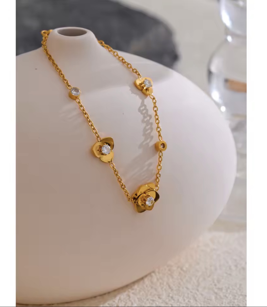 Gold Floral Crystal Charm Bracelet