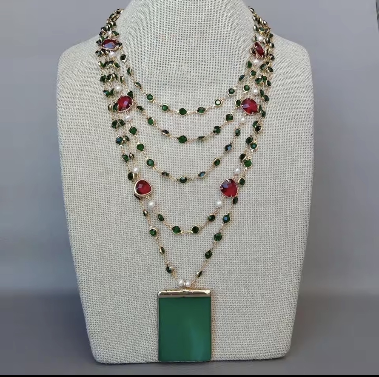 Multi-Layered Emerald & Ruby Statement Necklace