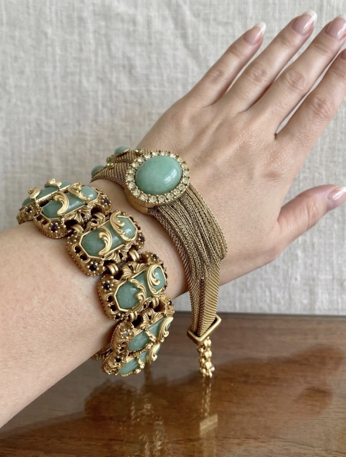 Vintage Gold Mesh Turquoise Bracelet