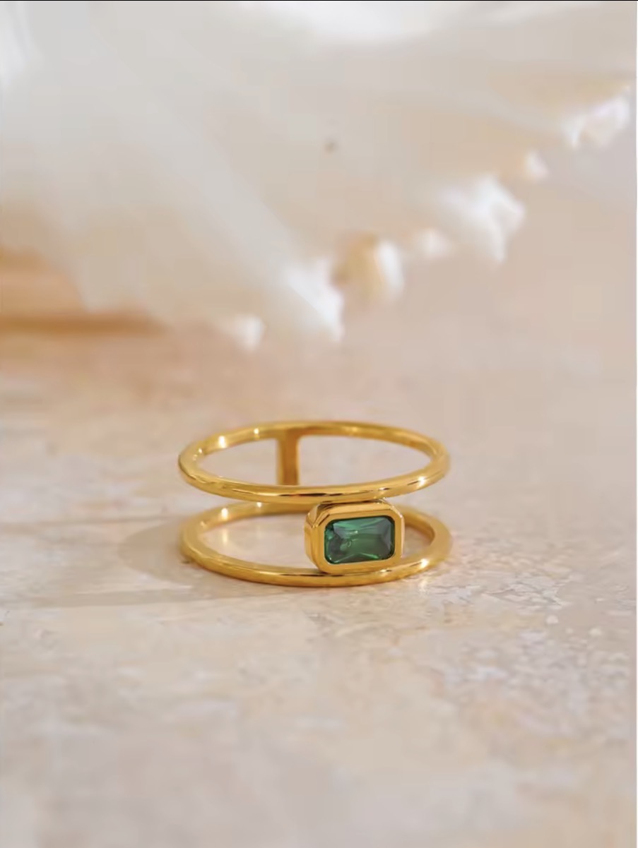 Emerald Baguette Dual-Band Gold Ring