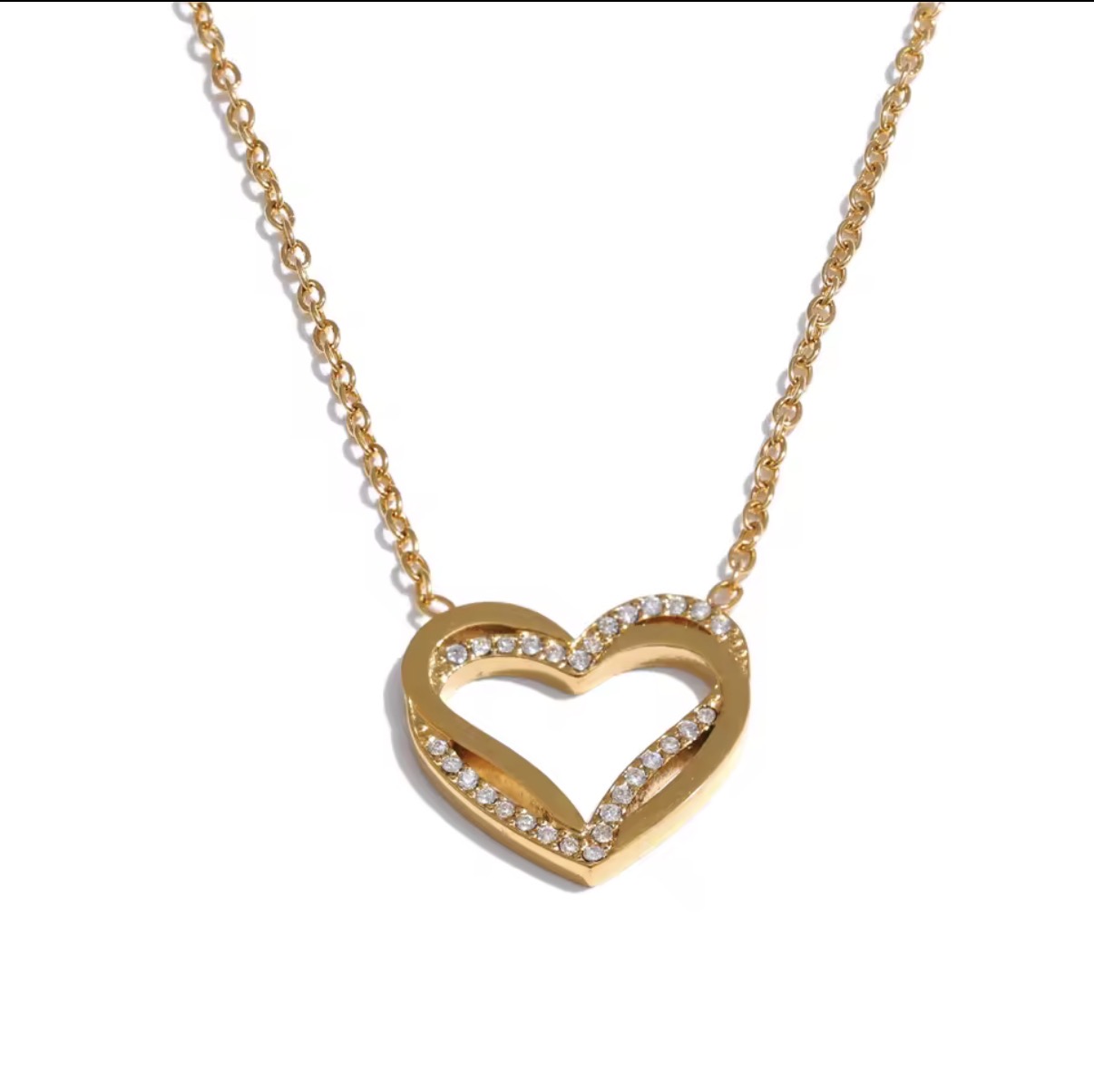Crystal-Paved Open Heart Pendant Necklace