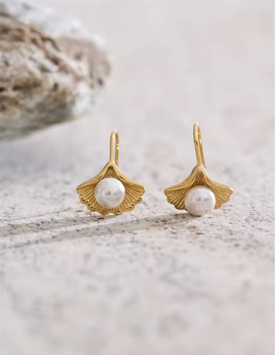 Seashell Pearl Drop Earrings