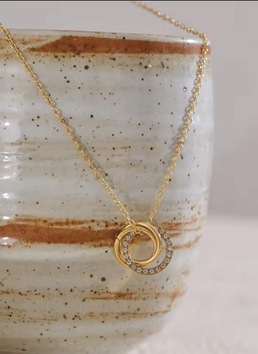 Interlocking Ring Crystal Pendant Necklace
