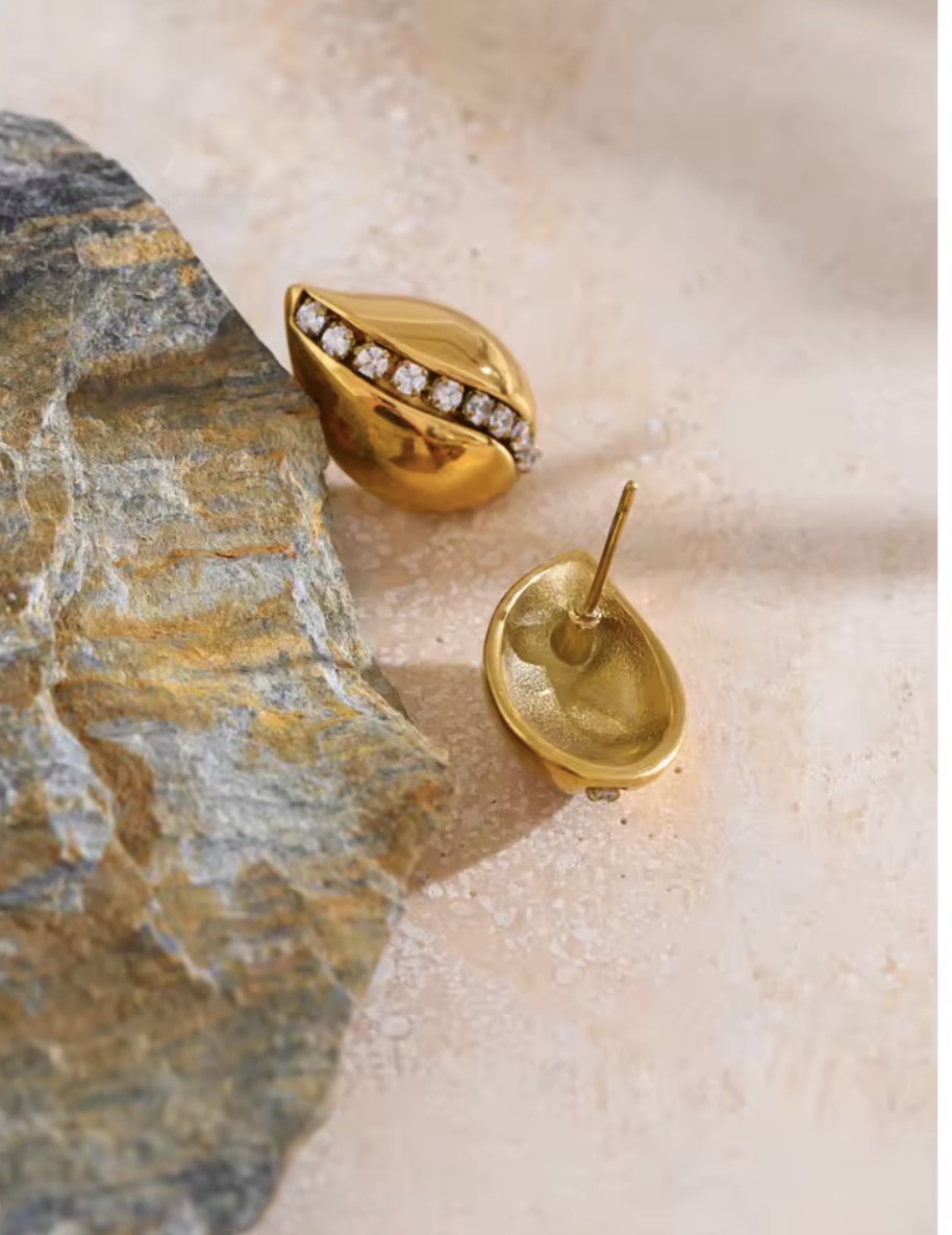 Crystal Channel Chunky Teardrop Gold Stud Earrings