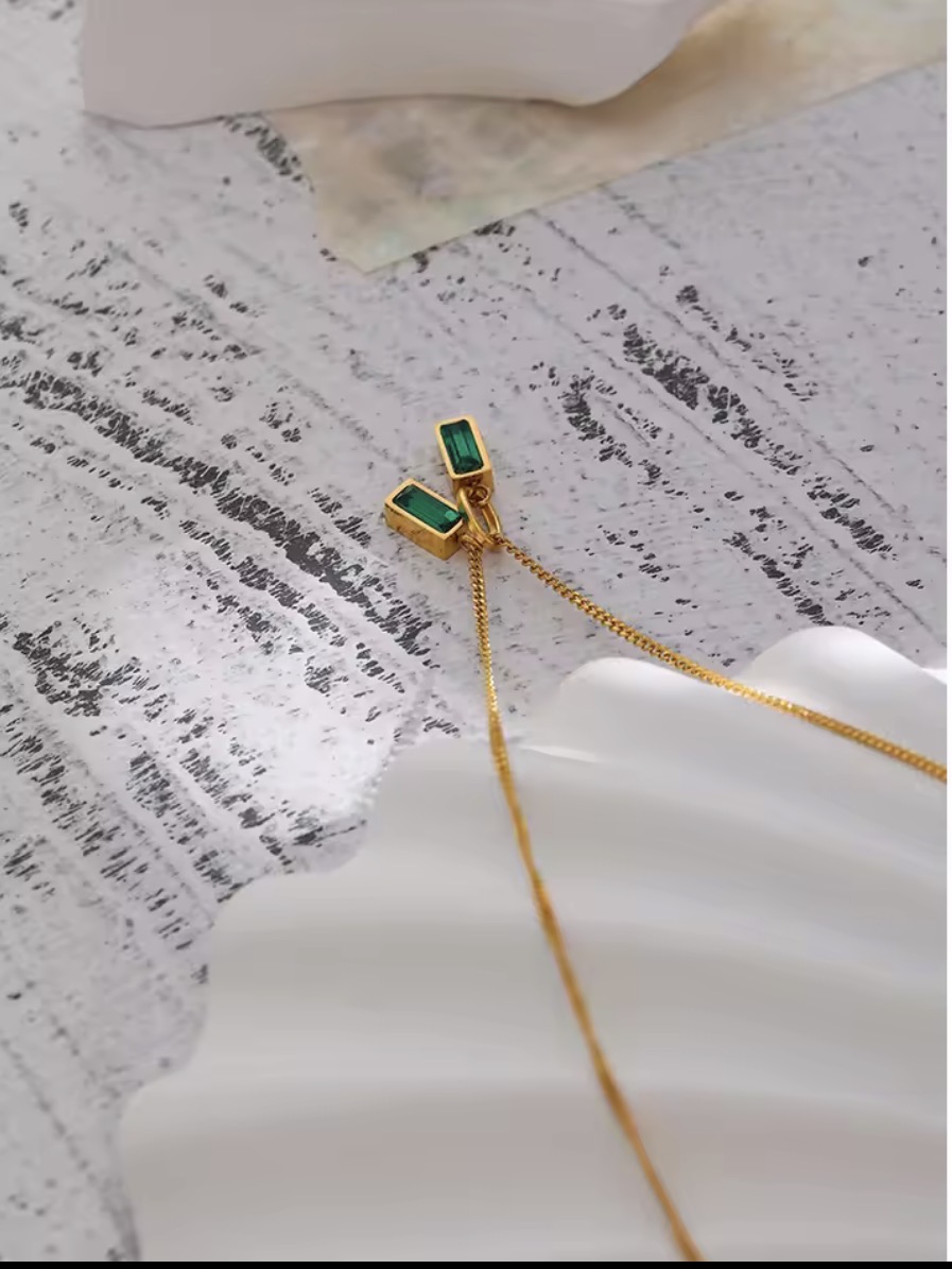 Emerald Baguette Dual-Charm Gold Necklace