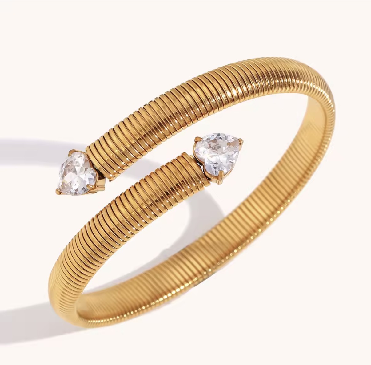 Heart Crystal Tubogas Expandable Gold Wrap Bangle