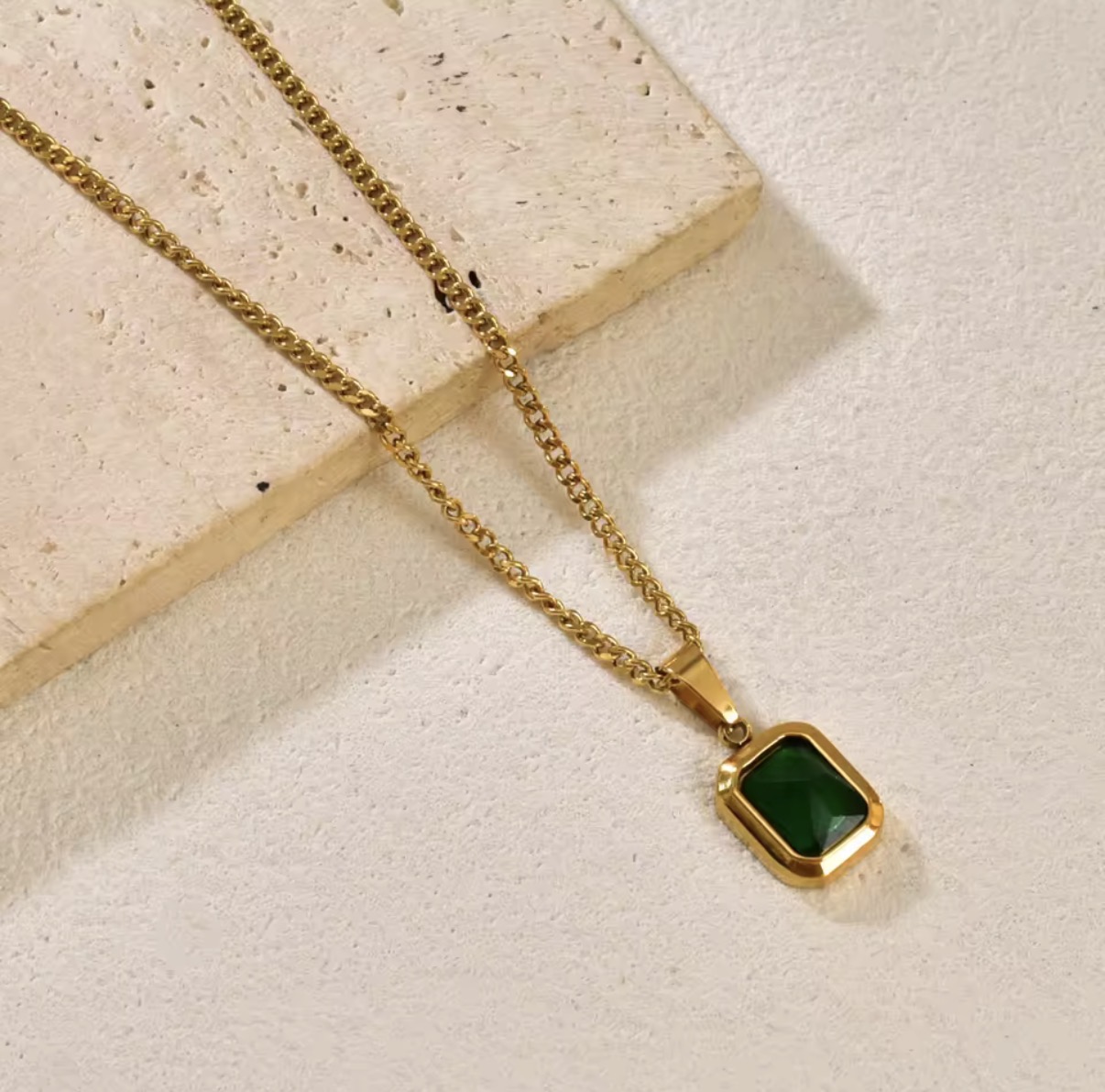 Emerald Octagon Gemstone Gold Pendant Necklace