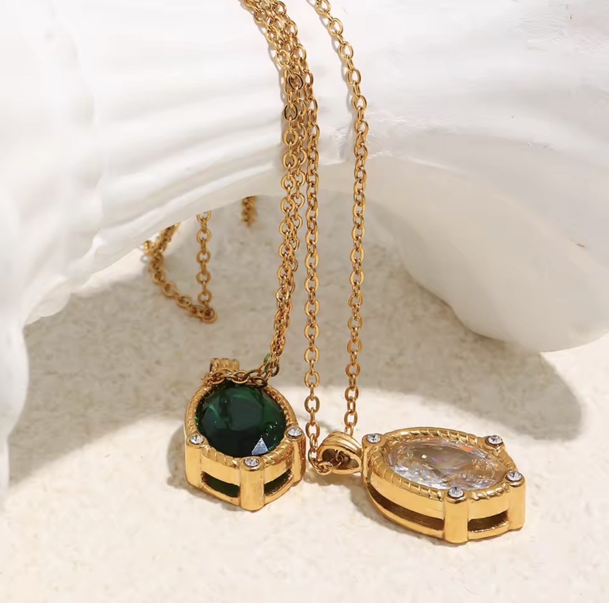 Oval Gemstone Gold Pendant Necklace