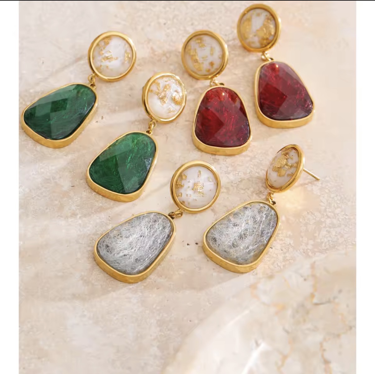 Faux Marble & Freeform Resin Drop Earrings