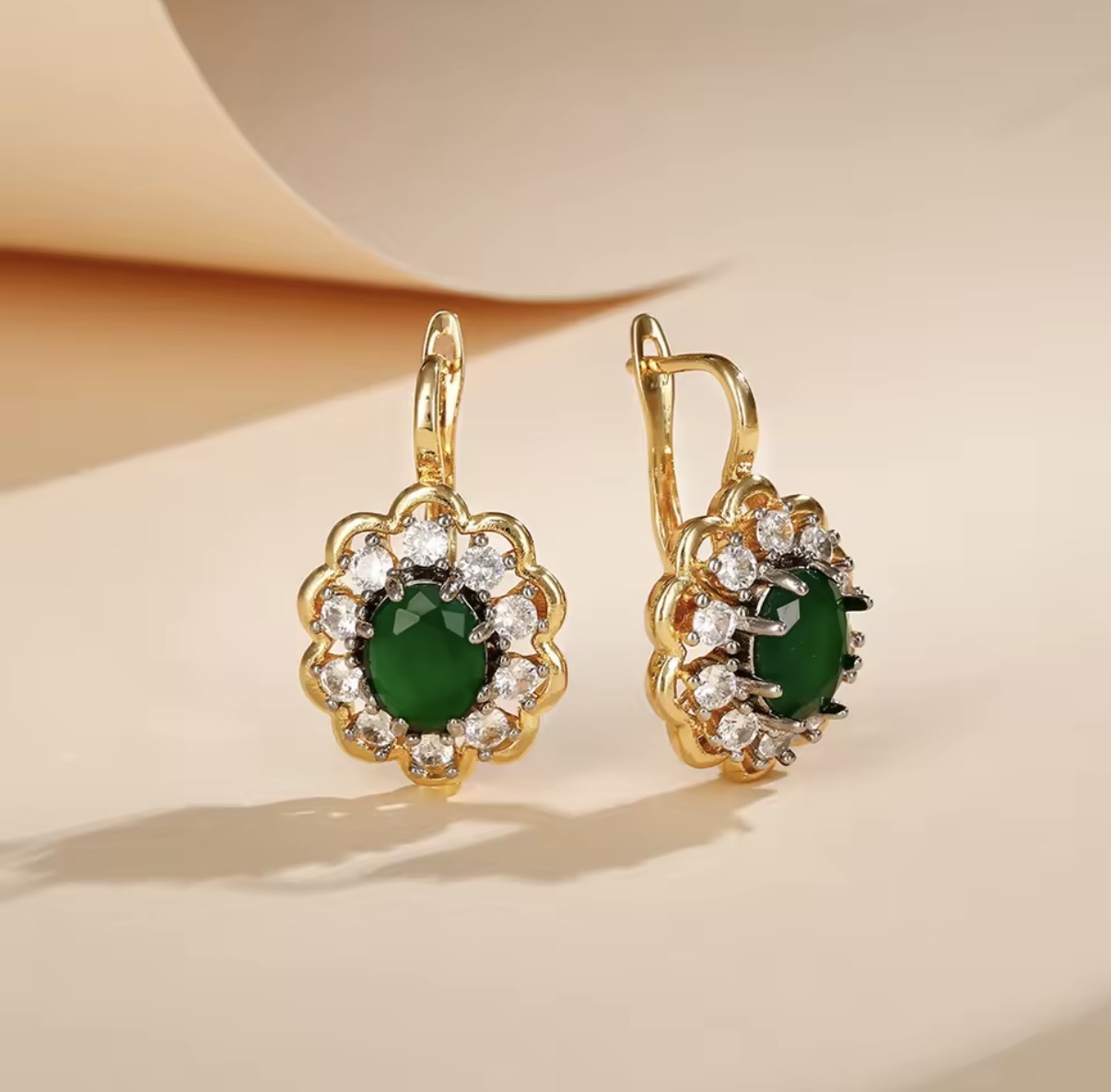 Gemstone Halo Ring & Leverback Earrings Jewelry Sets