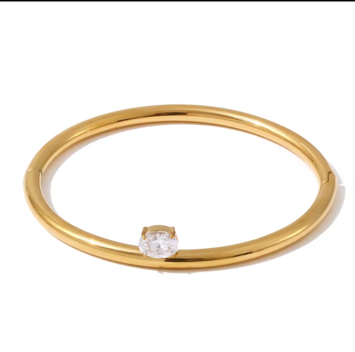 Heading: Minimalist Oval Crystal Gold Hinged Bangle Bracelet