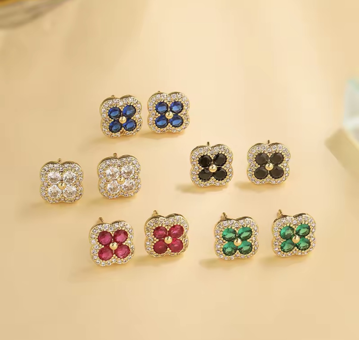 Four-Leaf Clover Crystal Stud Earrings Collection