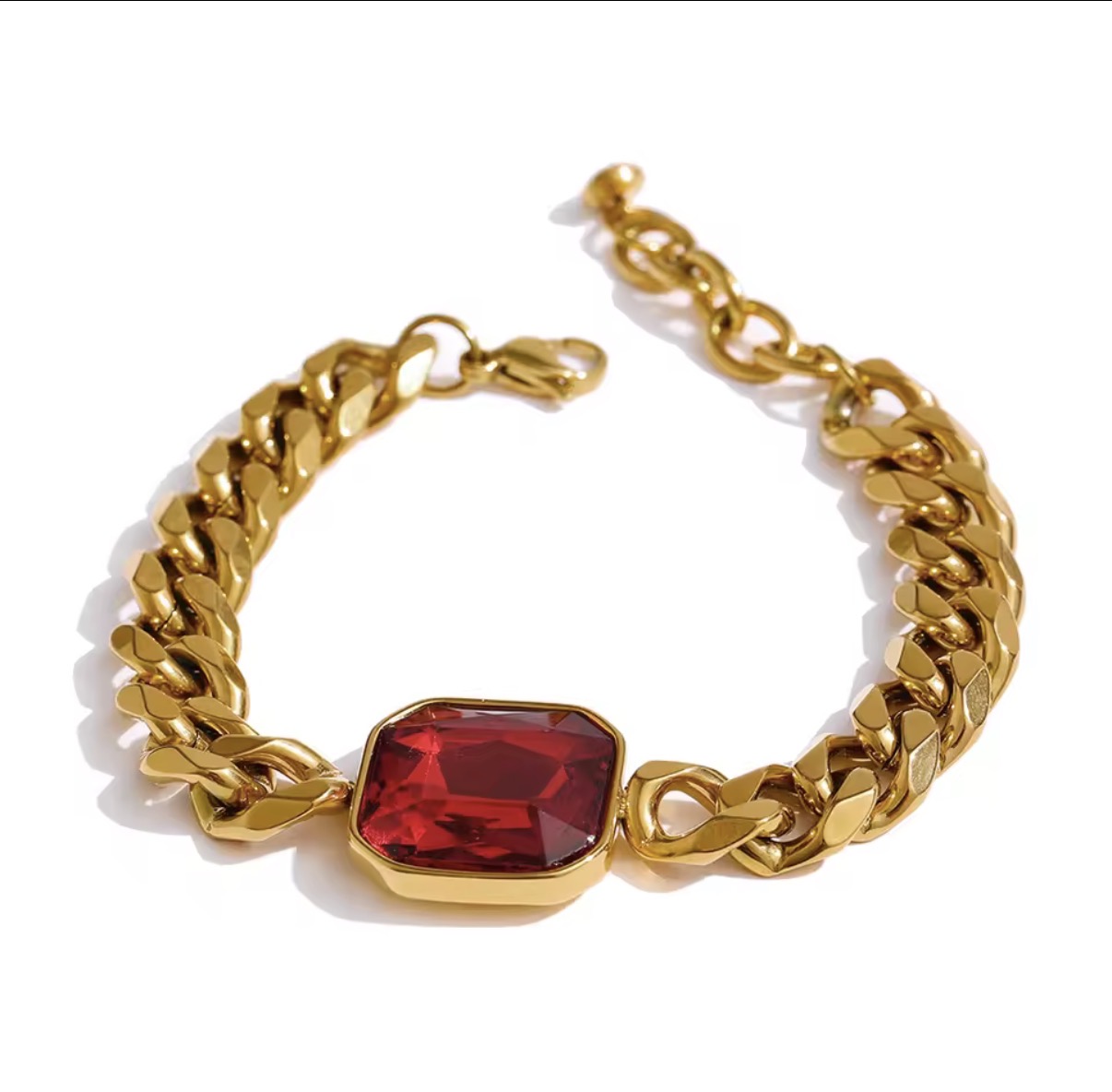 Emerald-Cut Gemstone Gold Curb Chain Link Bracelets