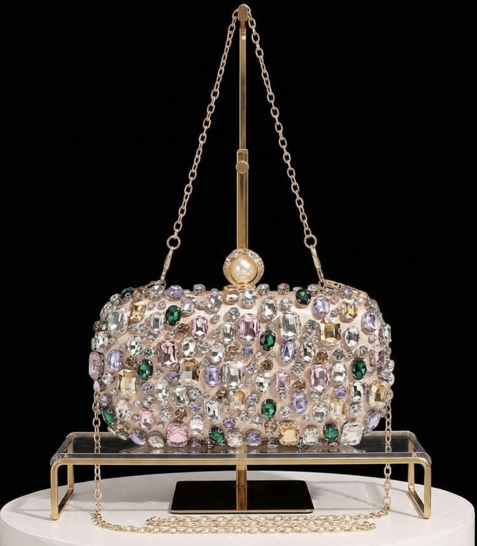 Multicolor Crystal Jewel-Encrusted Evening Clutch