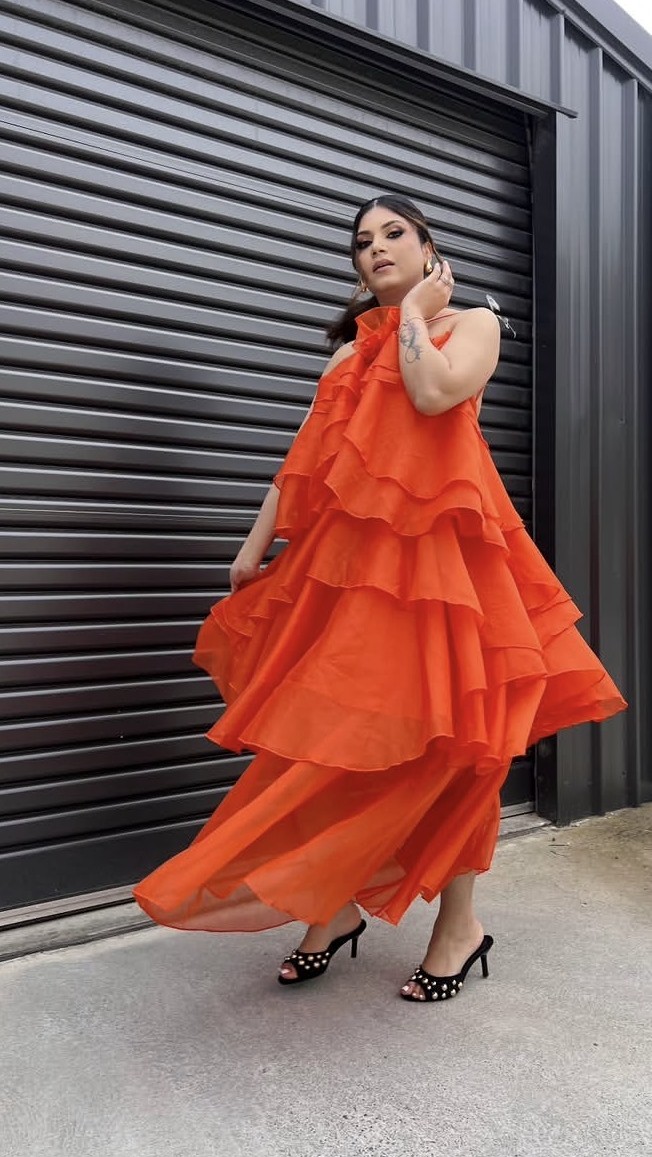 3D Cascading ruffle flower dress