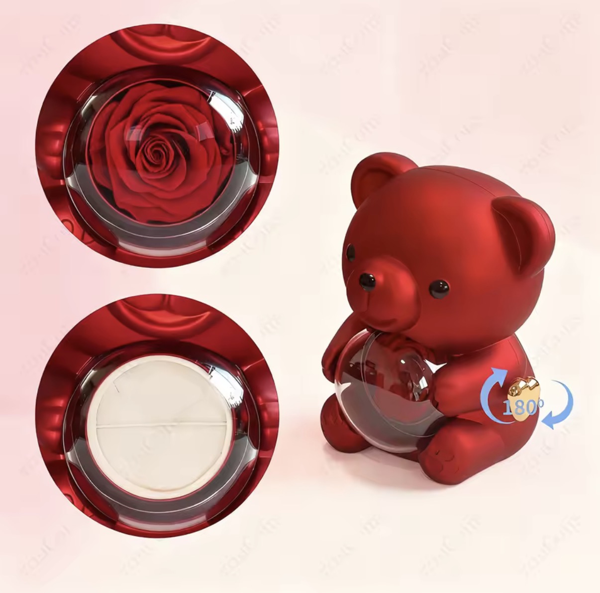 Rotating Bear Rose Gift Box with Infinity Heart Crystal Pendant Necklace