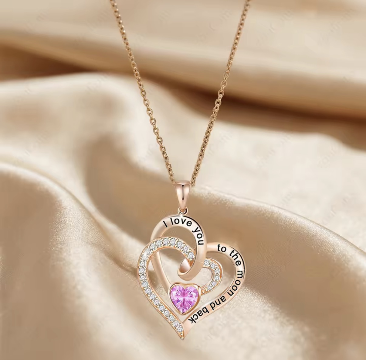 Preserved Pink Rose Heart Gift Box with Interlocking Heart Pendant Necklace