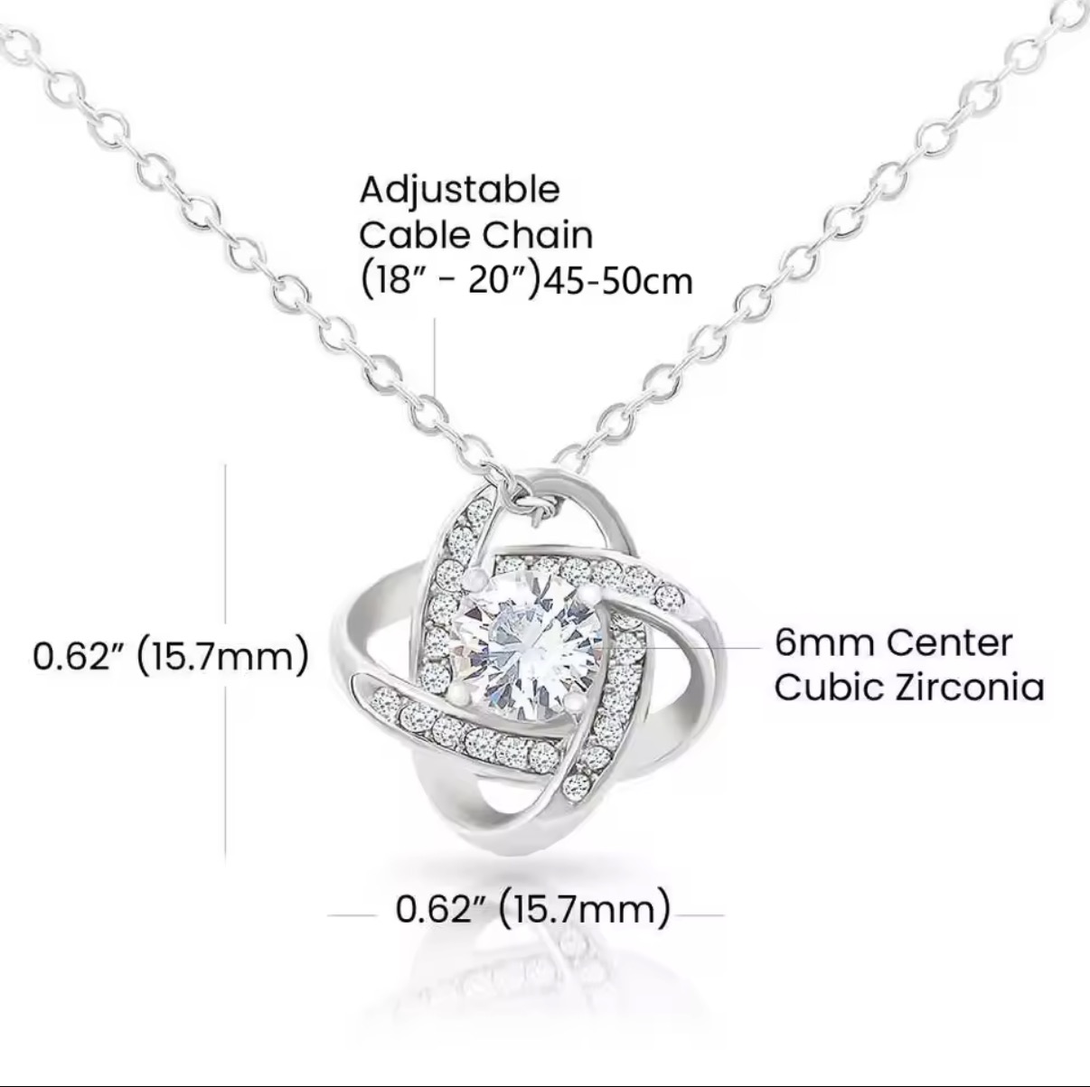 Sparkling Love Knot Solitaire Pendant Necklace