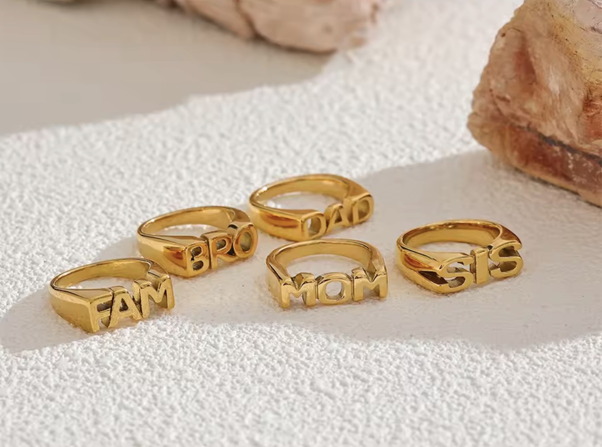 18K Gold Plated Family Letter Signet Ring Collection