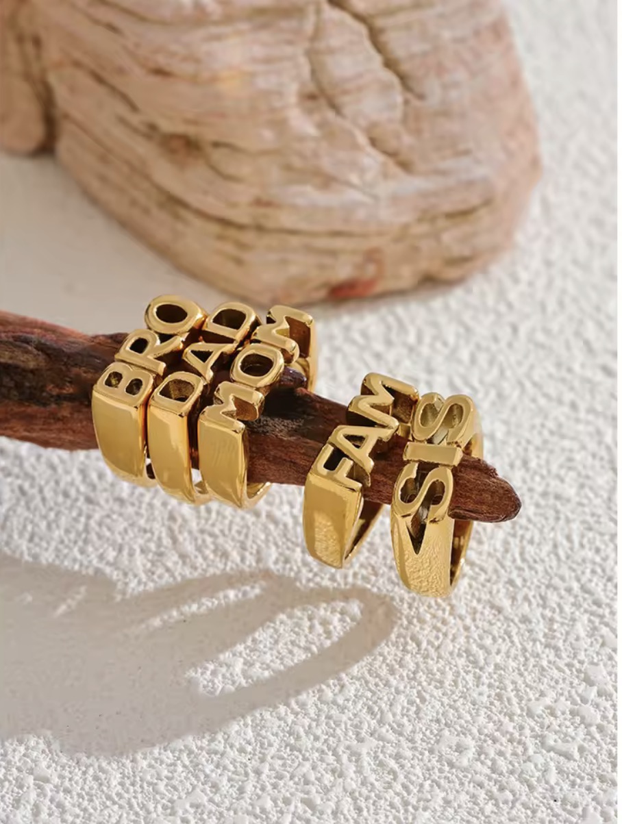 18K Gold Plated Family Letter Signet Ring Collection