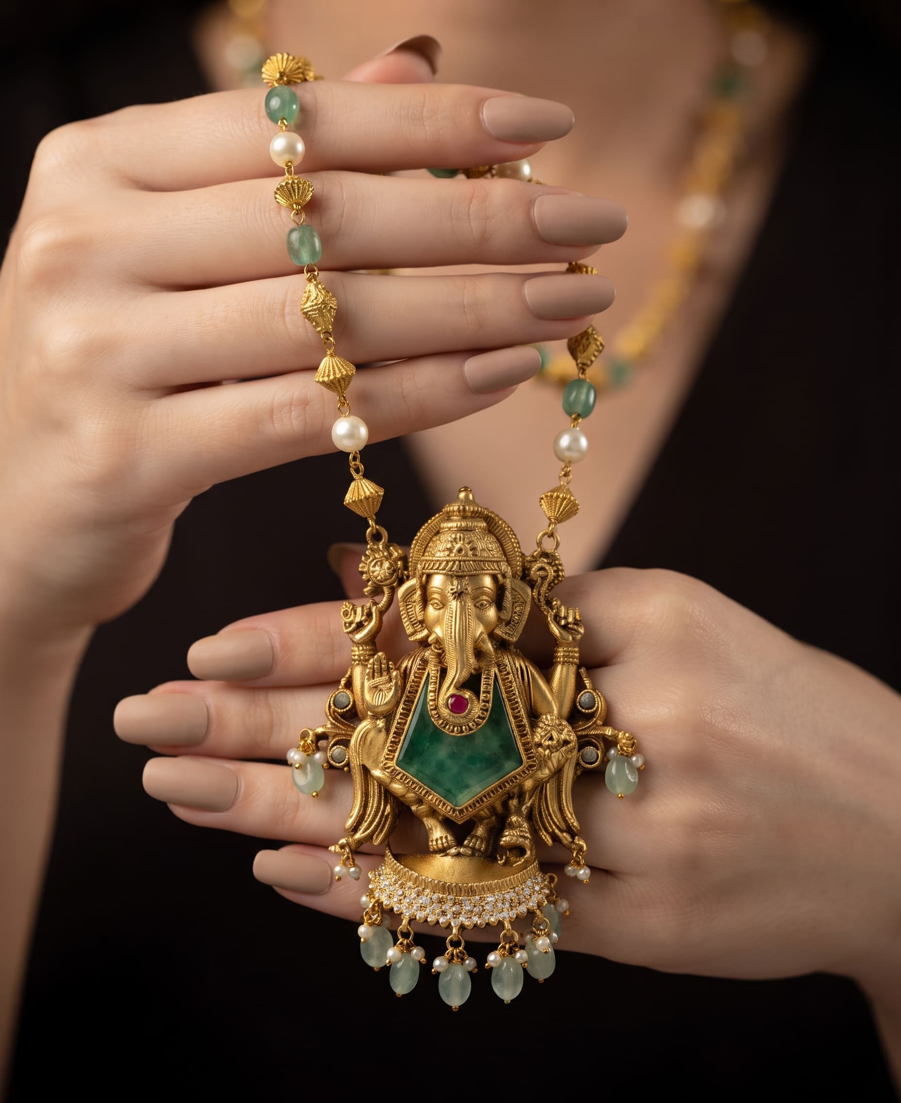 Antique Temple Lord Ganesha Statement Pendant Necklace