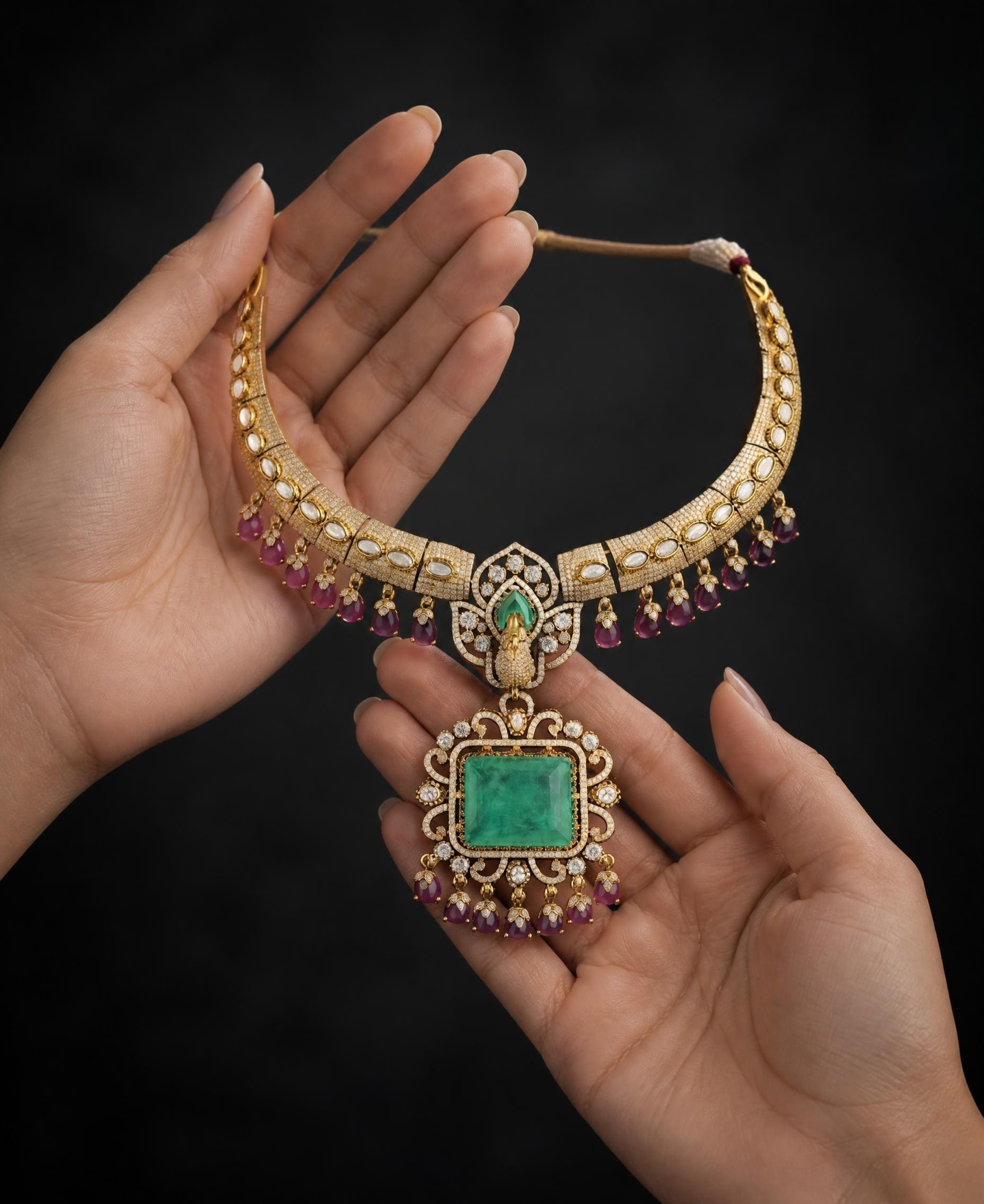 Royal Ruby & Emerald Chandelier Bridal Collar Necklace Set
