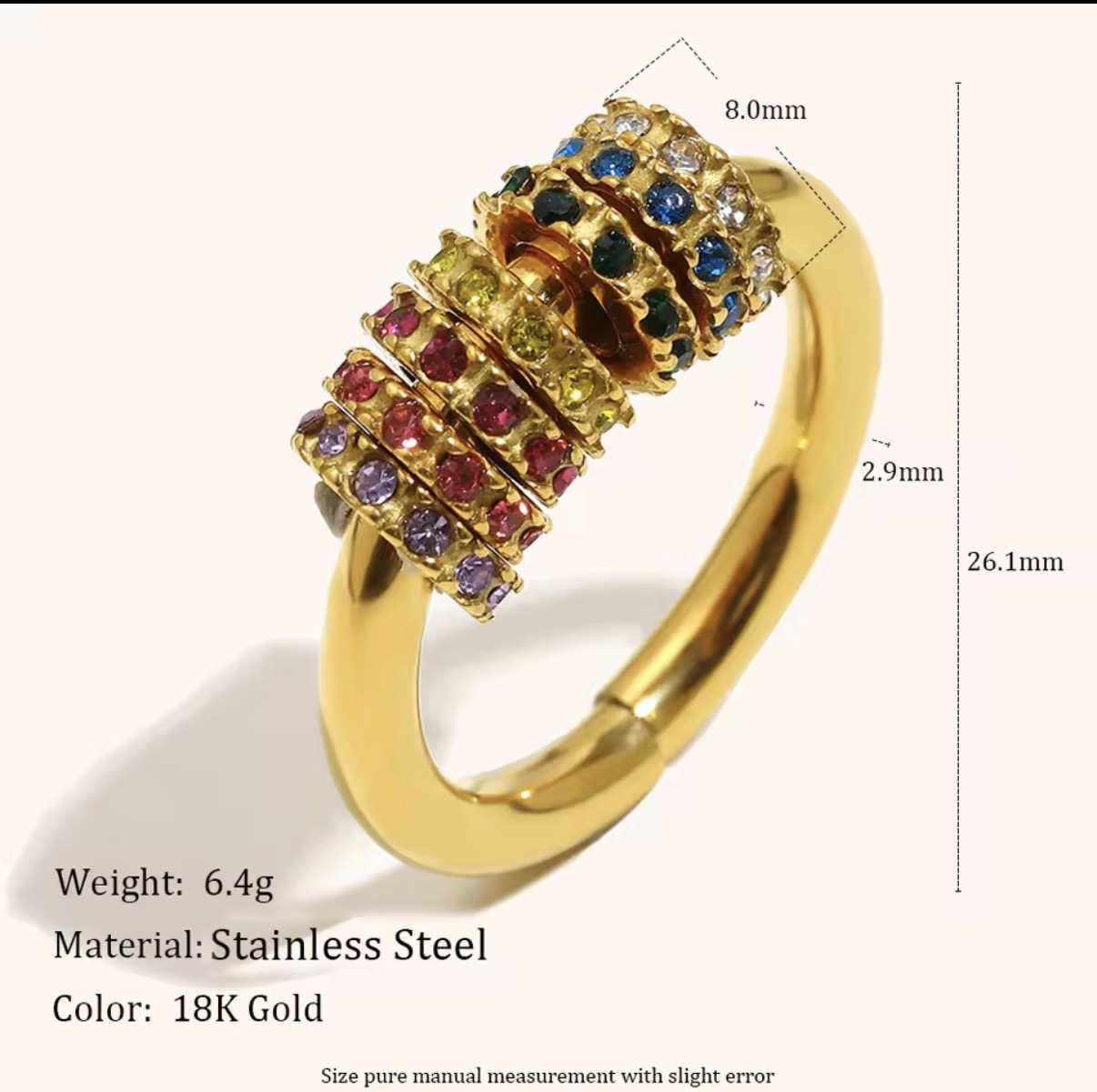 Gold spinner ring with colorful multi-gemstone bands