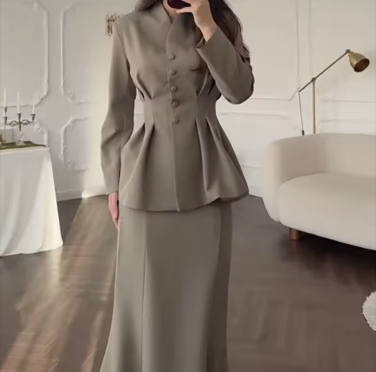 Peplum style blazer and flared skirt set