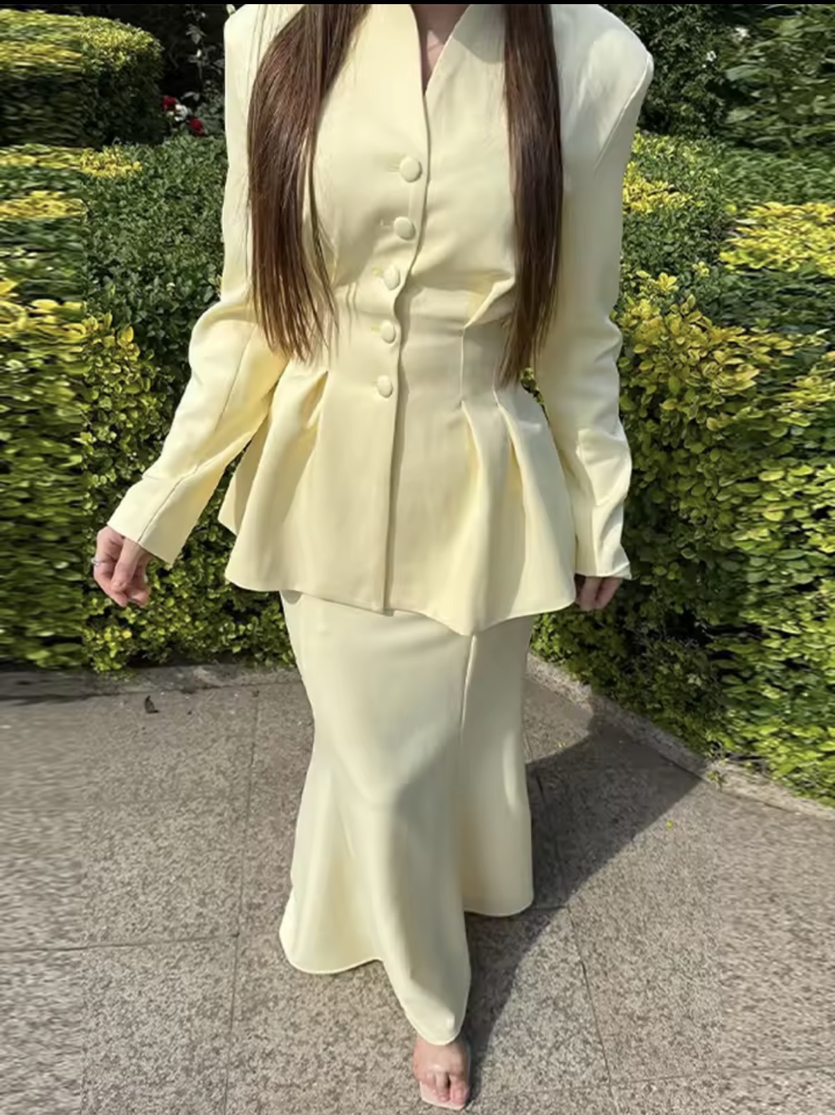 Peplum style blazer and flared skirt set