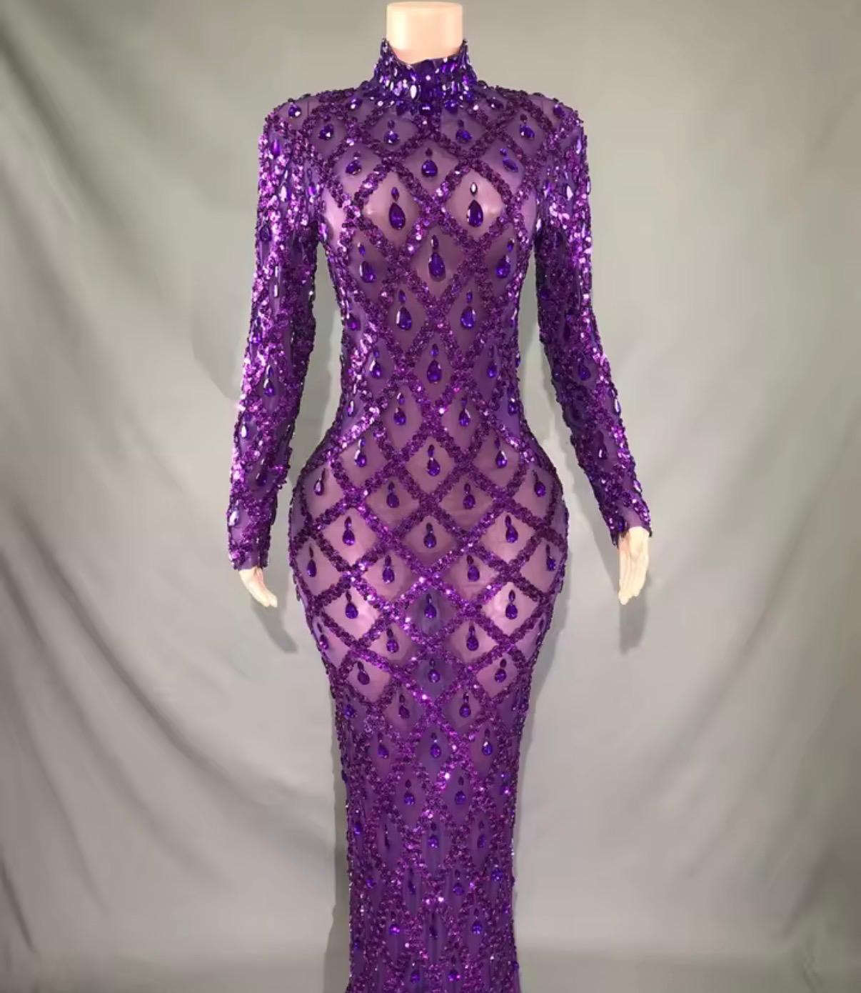 Crystal Harlequin Rhinestone & Sequin Sheer Illusion Gala Gown