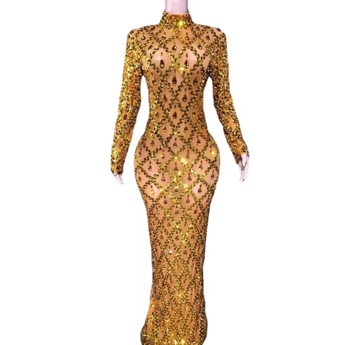 Crystal Harlequin Rhinestone & Sequin Sheer Illusion Gala Gown