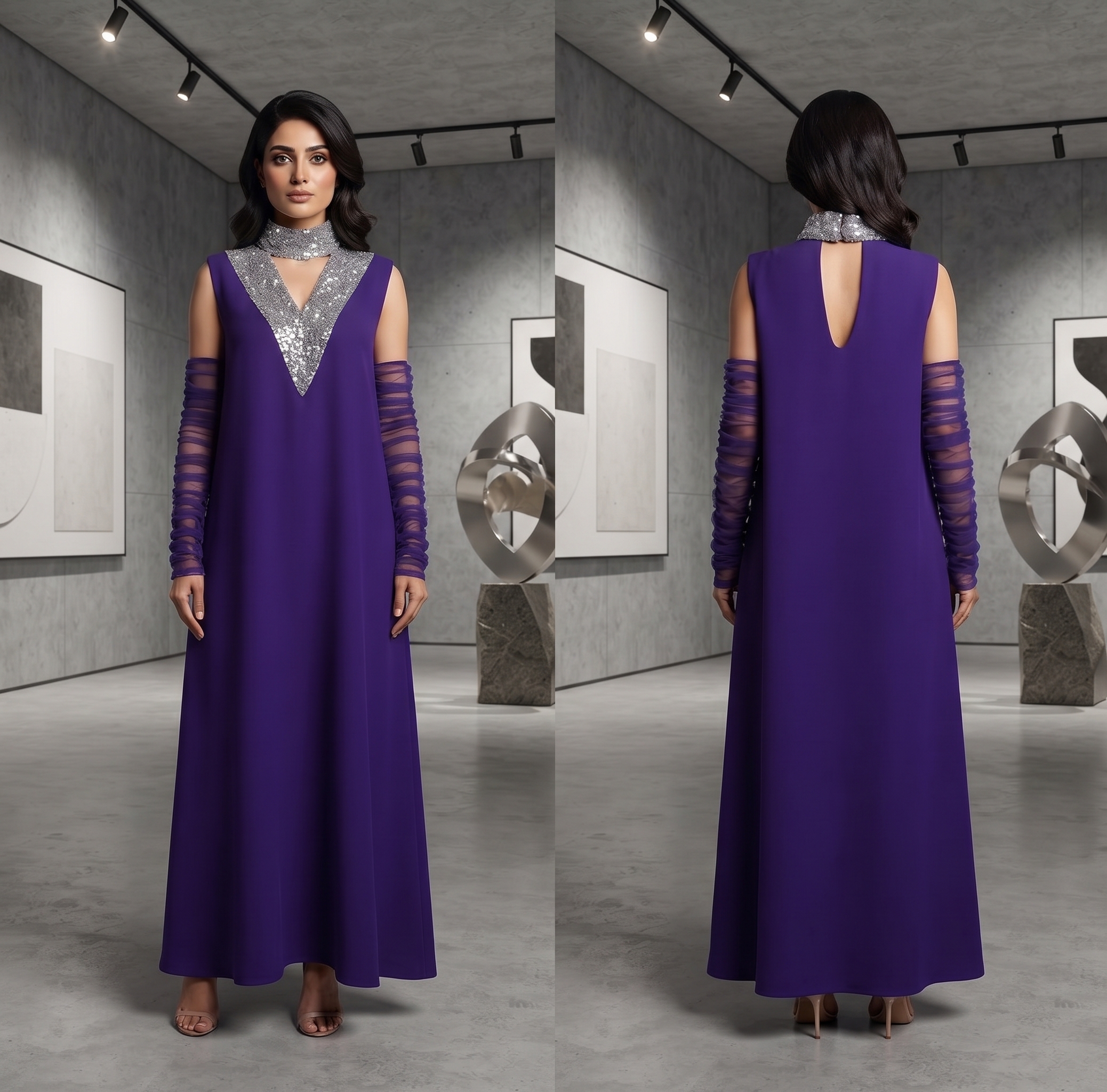 V neck Embellished A line gaown dress