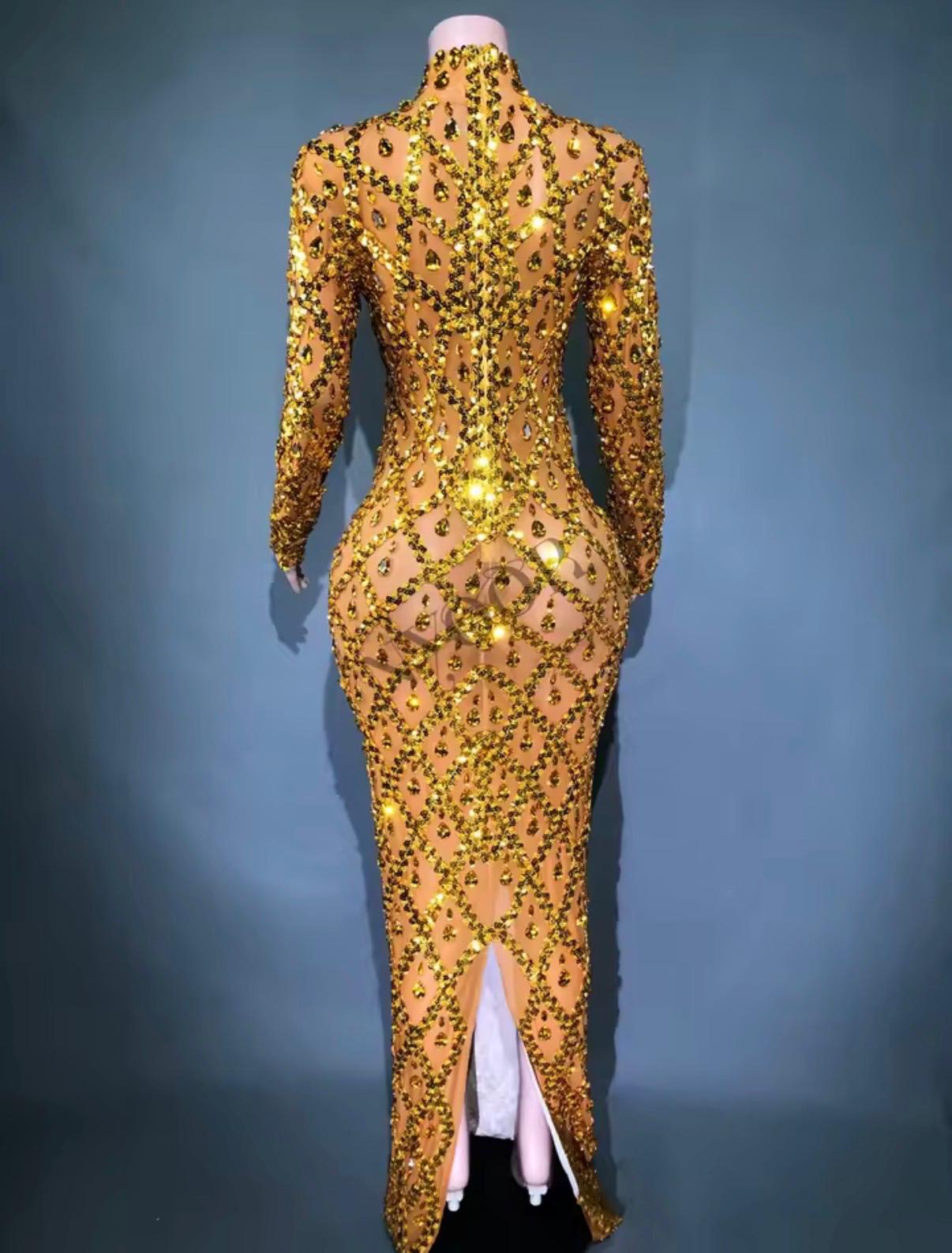 Crystal Harlequin Rhinestone & Sequin Sheer Illusion Gala Gown