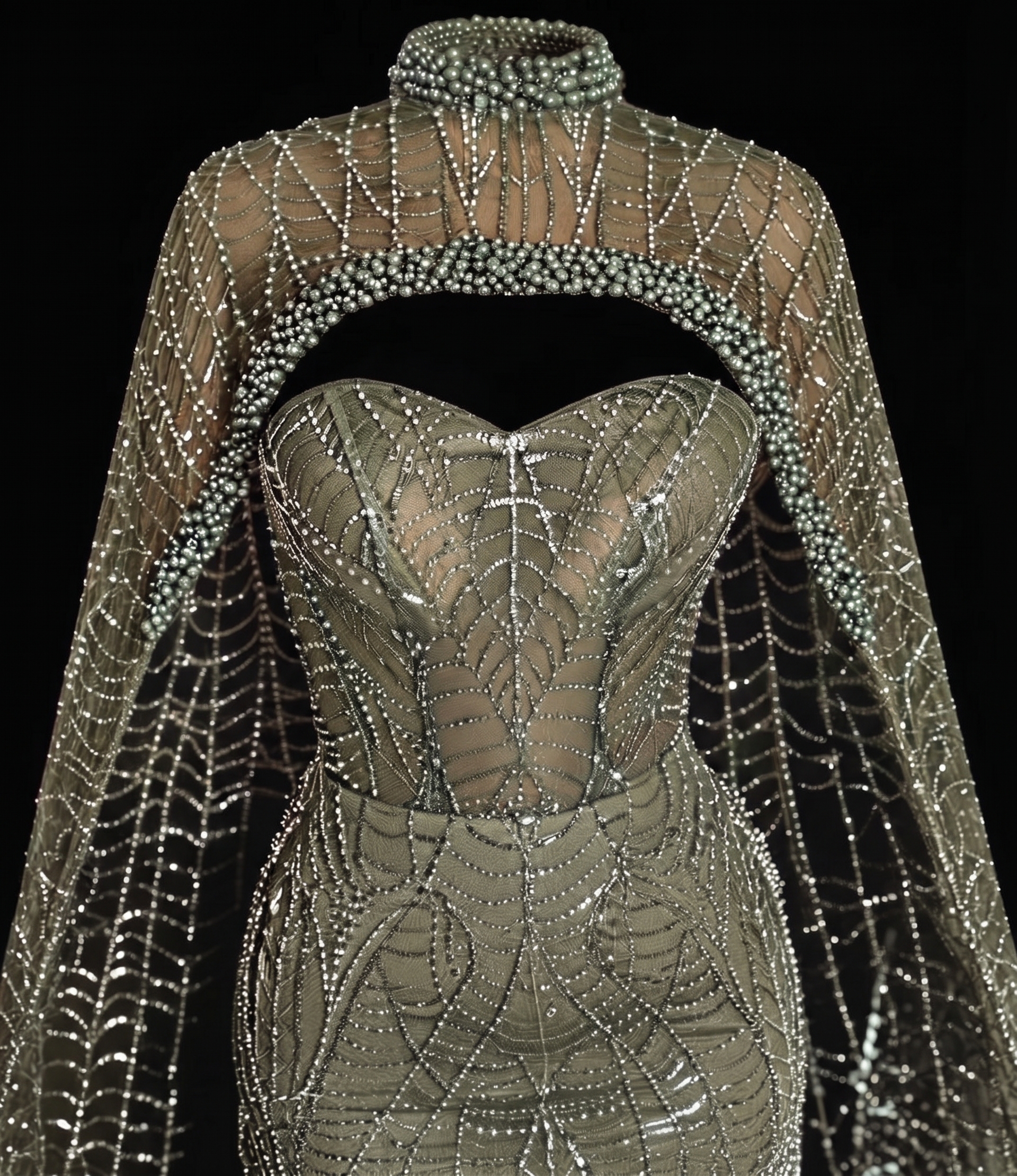 Celeste Beaded Cape Mermaid Gown