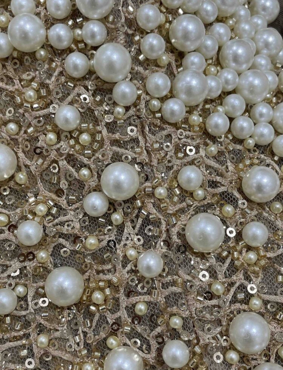 Golden Luxe Pearl-Embellished Evening Dress