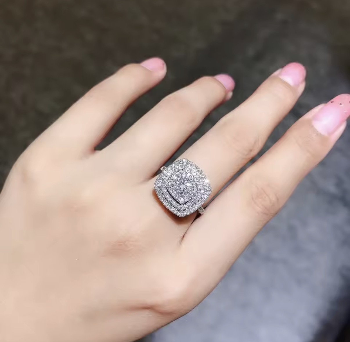 Luxury mossanite engagement cluster ring
