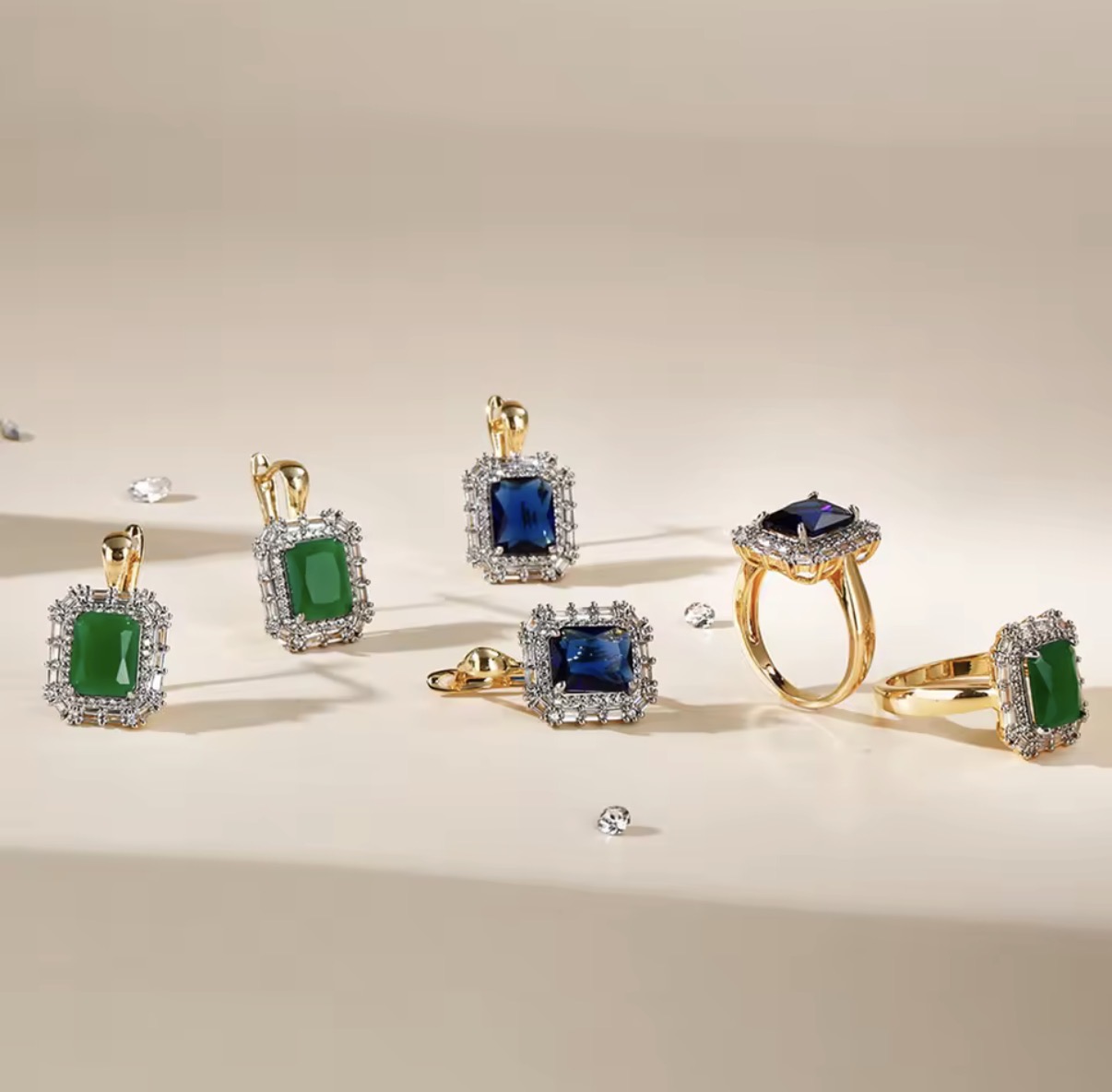 Gemstone Halo Ring & Leverback Earrings Jewelry Sets