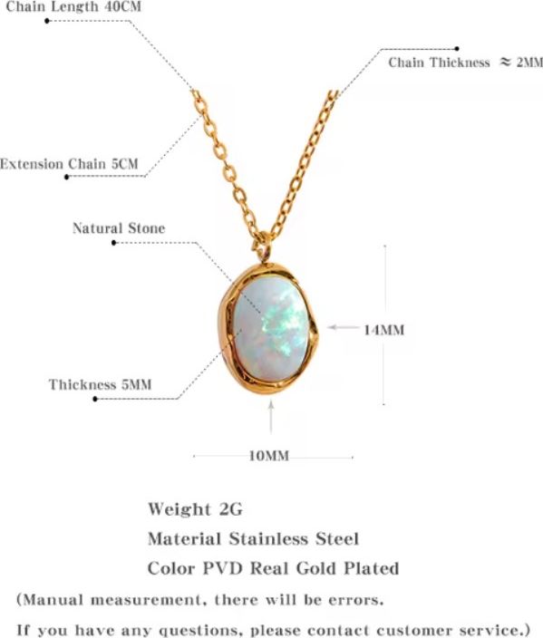 Iridescent Oval Opal Gold Cable Chain Pendant Necklace