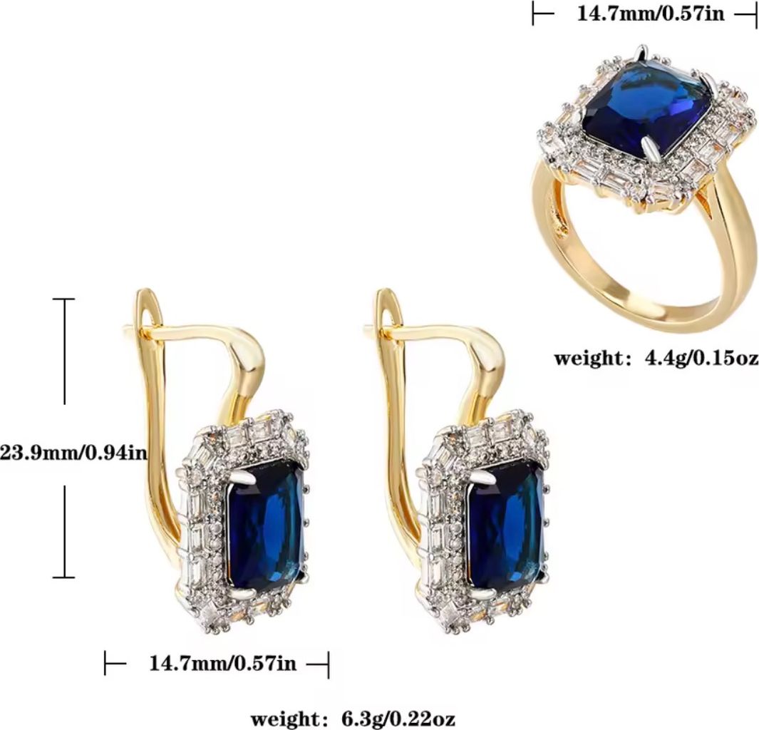 Gemstone Halo Ring & Leverback Earrings Jewelry Sets