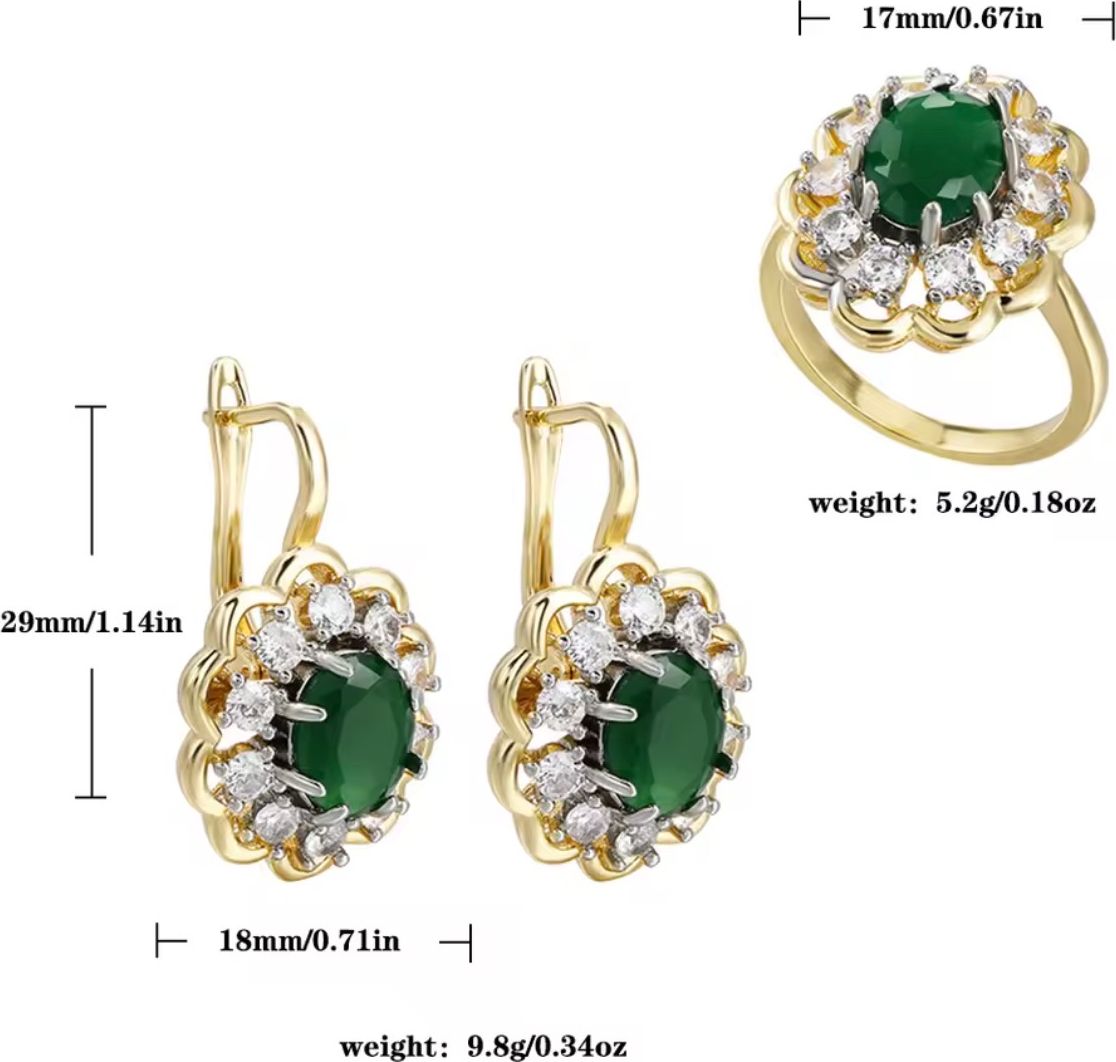 Gemstone Halo Ring & Leverback Earrings Jewelry Sets
