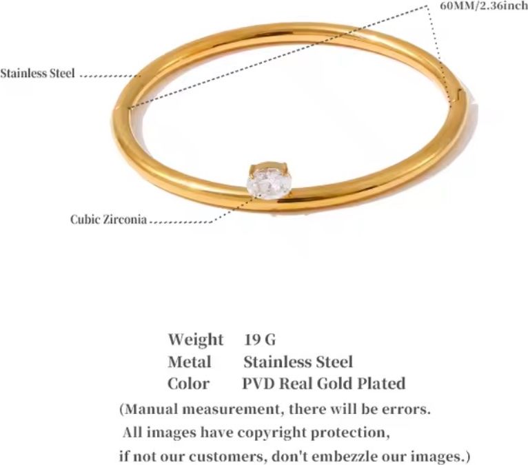 Heading: Minimalist Oval Crystal Gold Hinged Bangle Bracelet