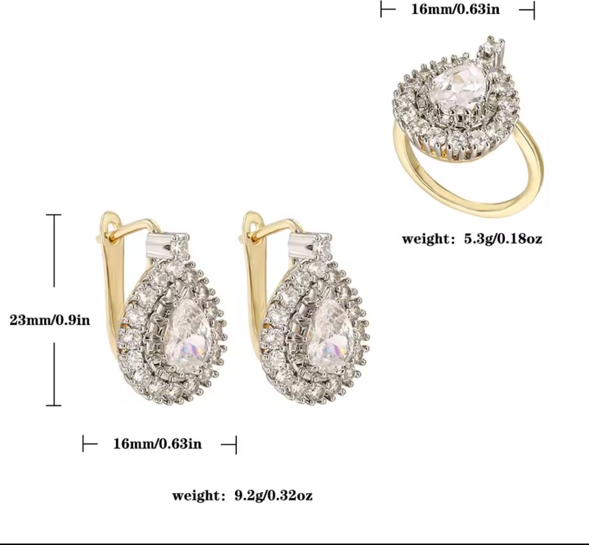 Pear-Cut Crystal Double-Halo Ring & Leverback Earrings Jewelry Set