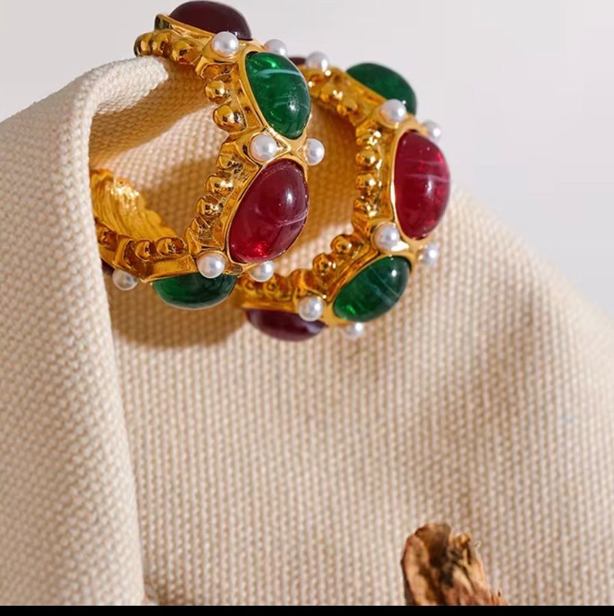 Regal Gemstone & Pearl Gold Hoop Earrings