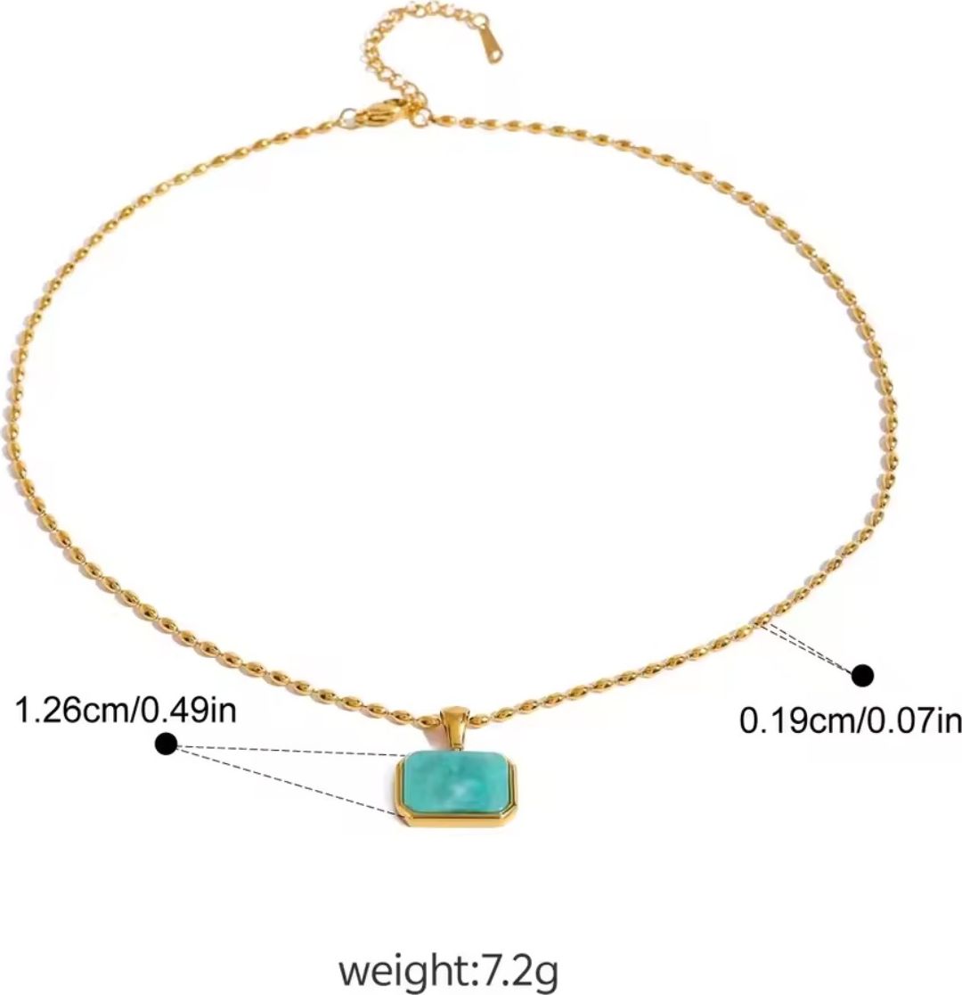 Natural Stone Rectangular Gold Pendant Necklace