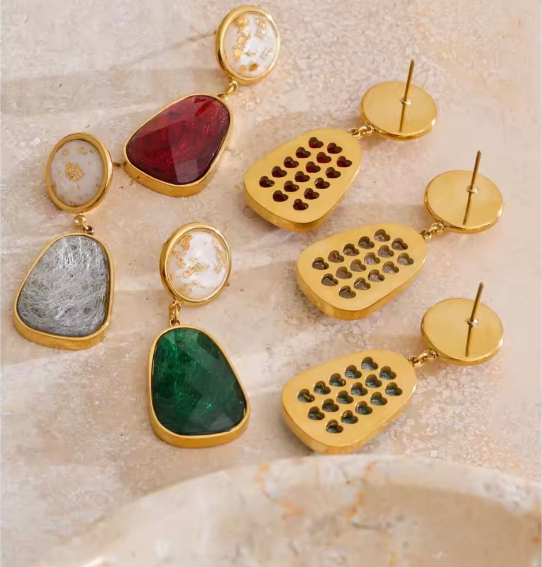 Faux Marble & Freeform Resin Drop Earrings