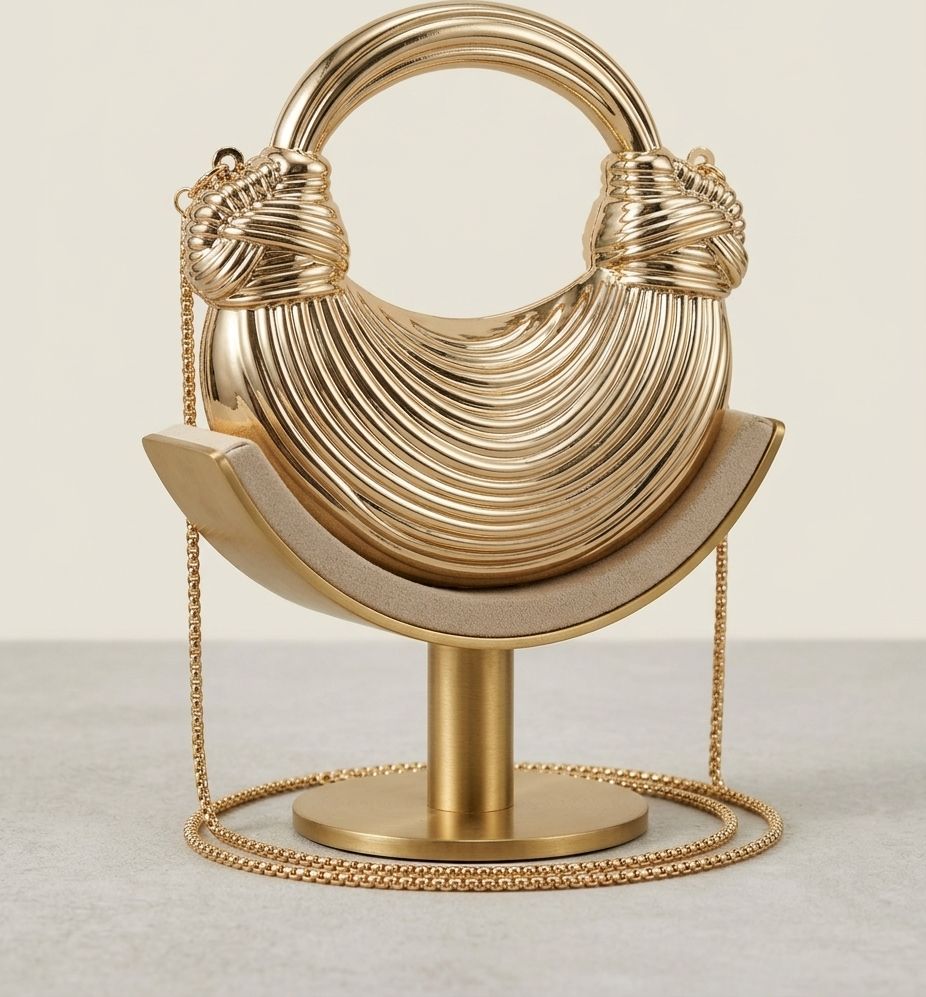 Sculptural Fluted Knot Metal Minaudière Evening Clutch