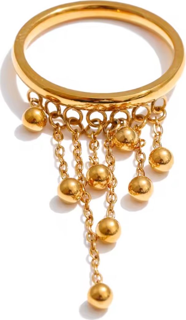 Cascading Gold Bead Fringe Statement Ring