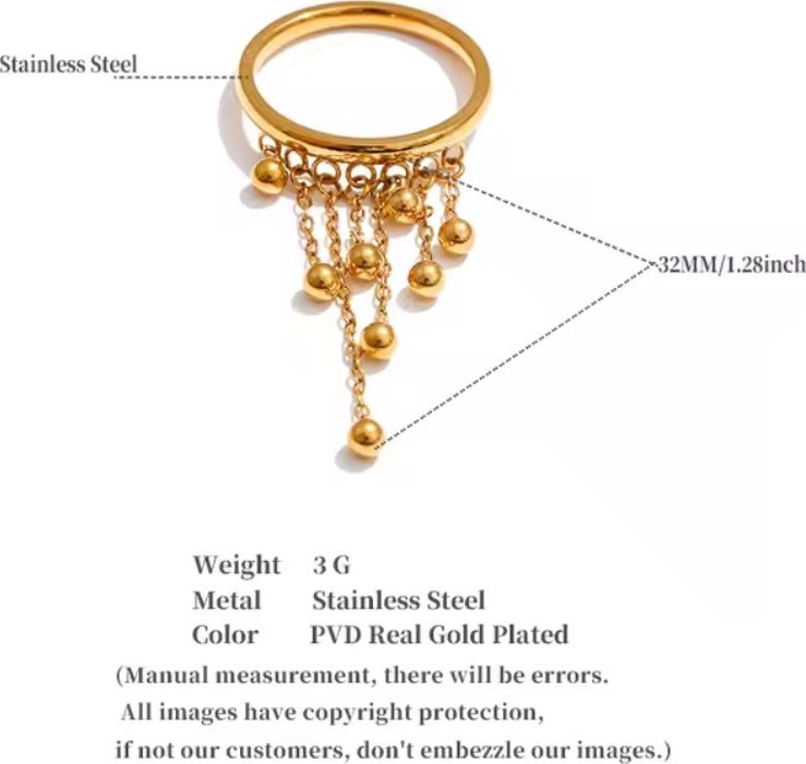 Cascading Gold Bead Fringe Statement Ring