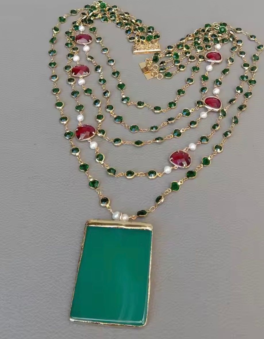 Multi-Layered Emerald & Ruby Statement Necklace